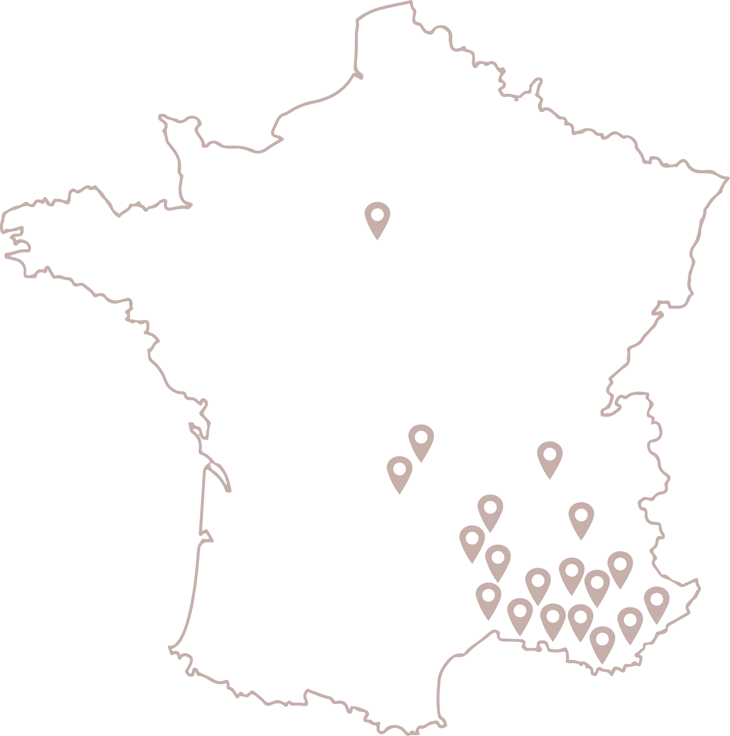 Carte de France affichant les centres Laser 26