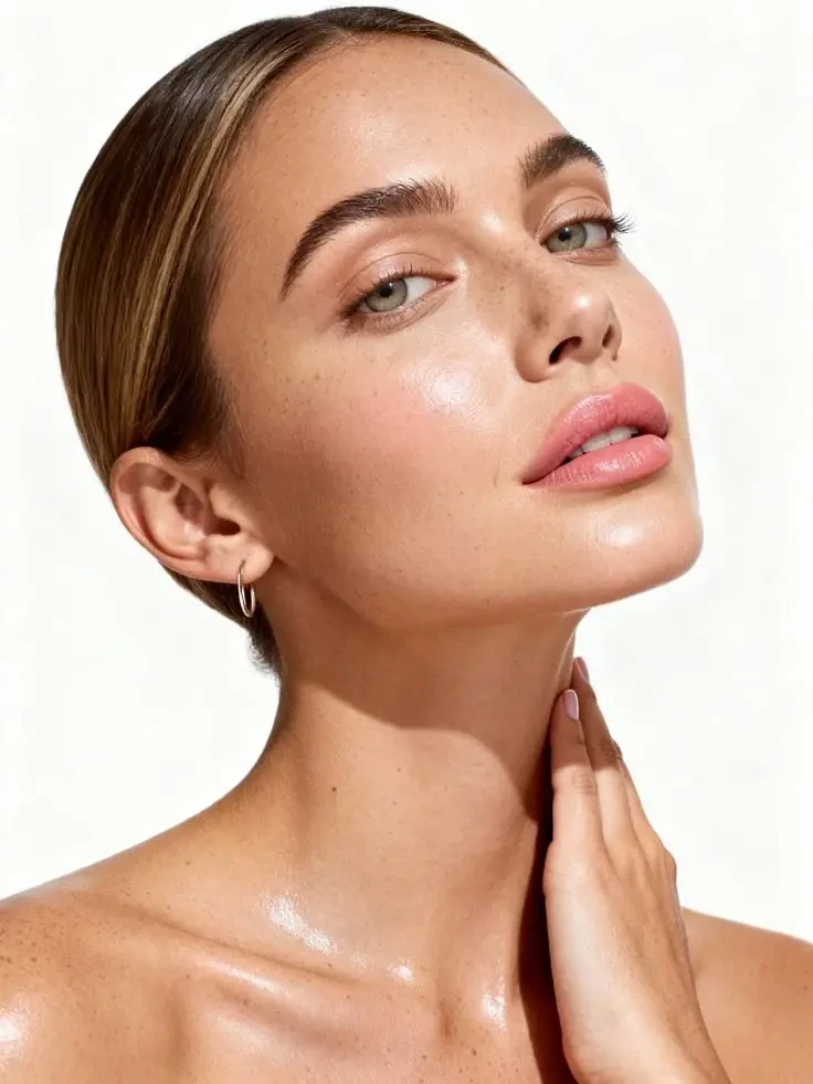 Visage de femme, peau hydratée et lumineuse